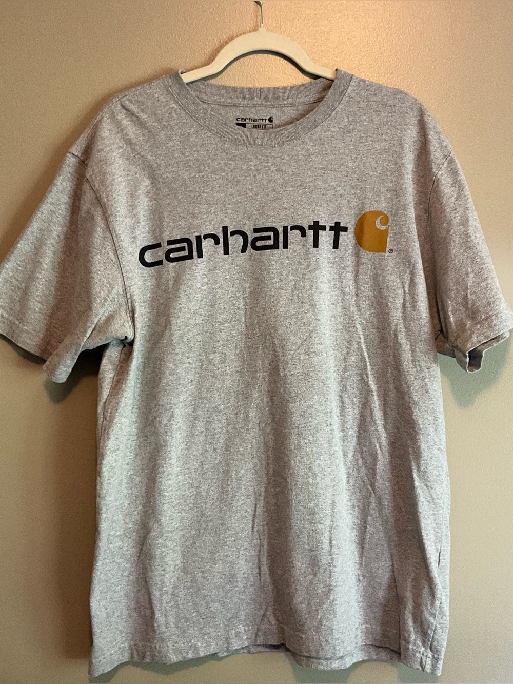 Carhartt Gray Short Sleeve Logo Tee with Gold Emblem